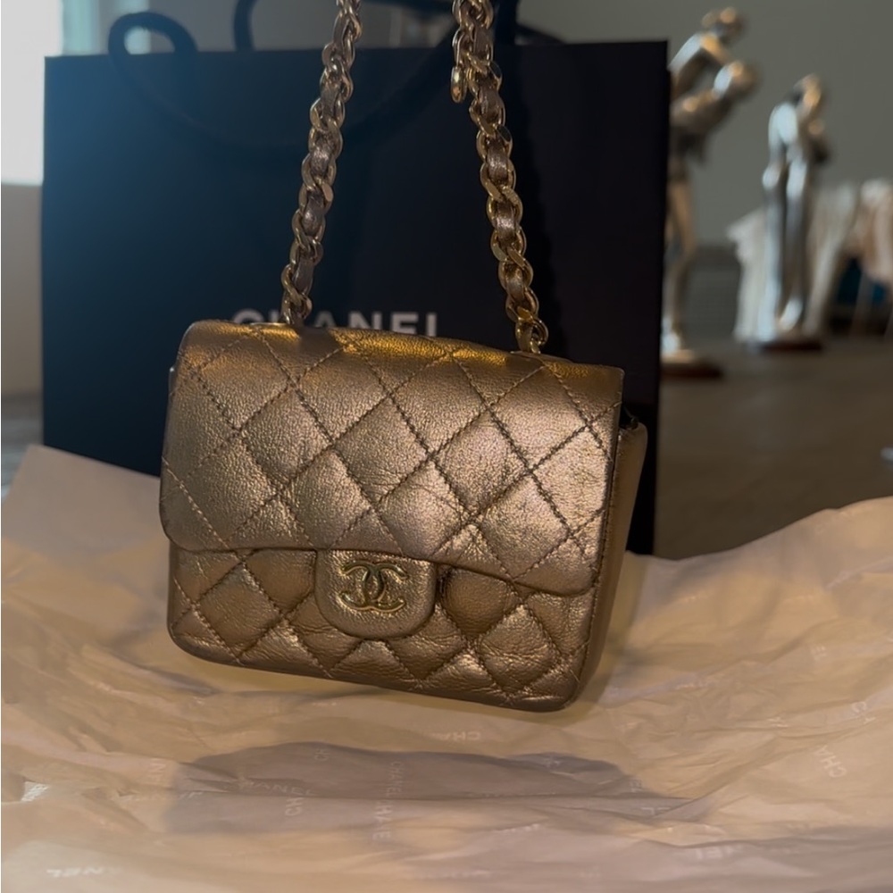 CHANEL Vintage Leather Classic Flap Micro Bag Pouch in Gold - Picture 1 of 16